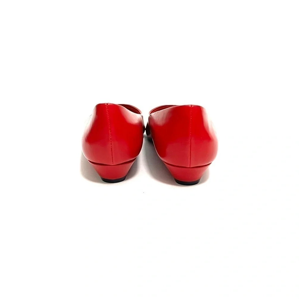Vintage 1980s deadstock cherry red vegan leather slip on mini wedge heels